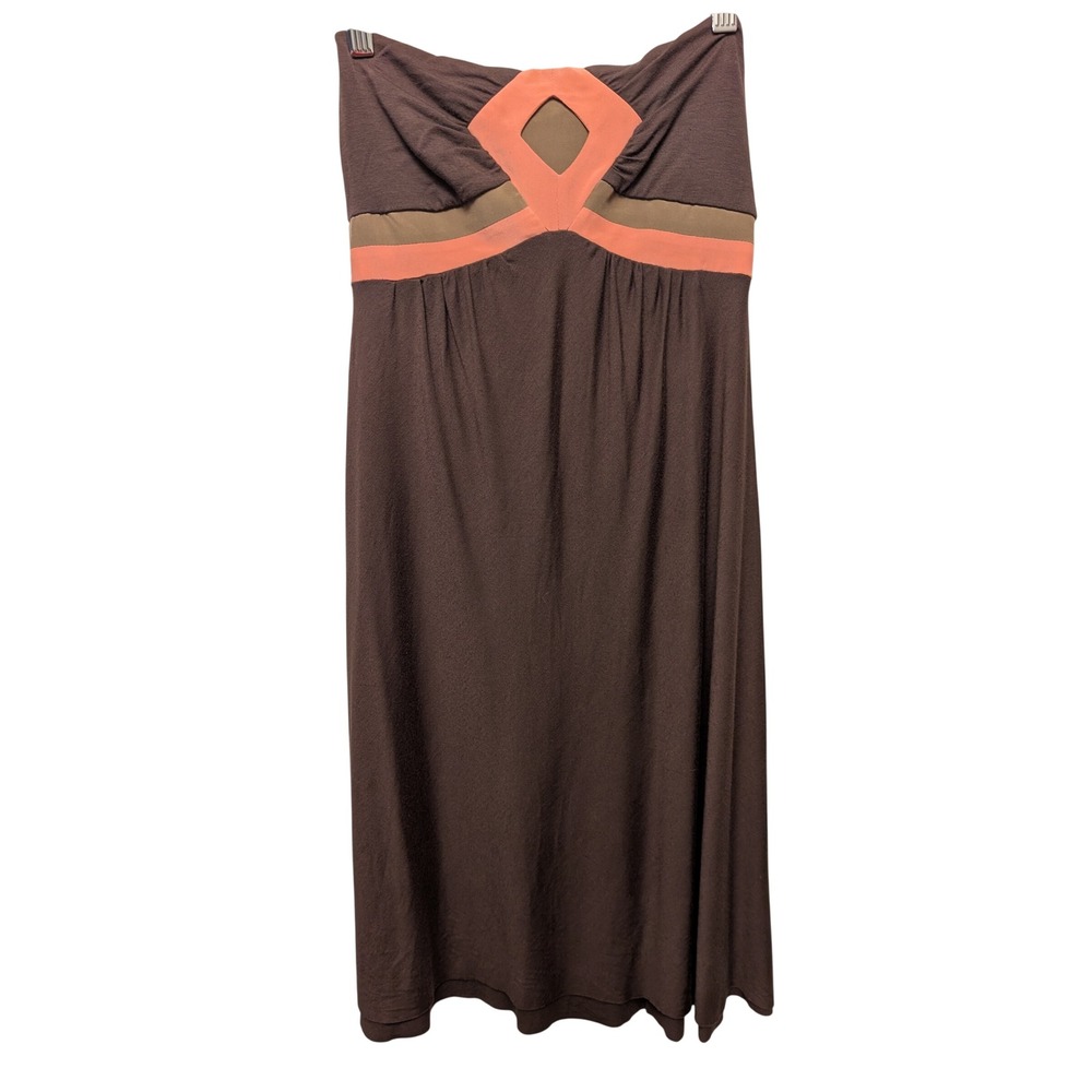 Vintage Y2K 90s Akiko Strapless Mini Dress Brown Modal Silk Beach Coverup Resort